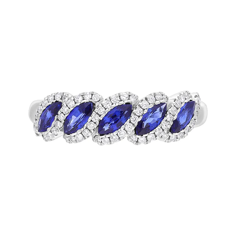 18ct White Gold Sapphire Diamond Cluster Marquise Cut Half Eternity Ring