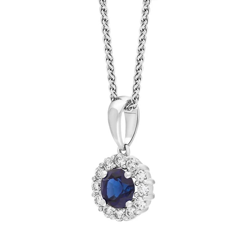 18ct White Gold Sapphire Diamond Cluster Necklace