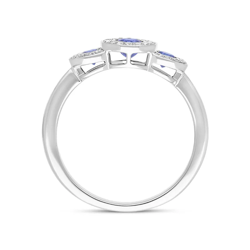 18ct White Gold Sapphire Diamond Pave Triple Cluster Ring