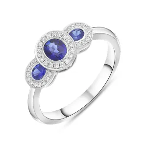 18ct White Gold Sapphire Diamond Pave Triple Cluster Ring