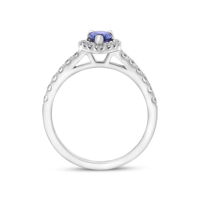 18ct White Gold Sapphire Diamond Pear Cut Cluster Ring