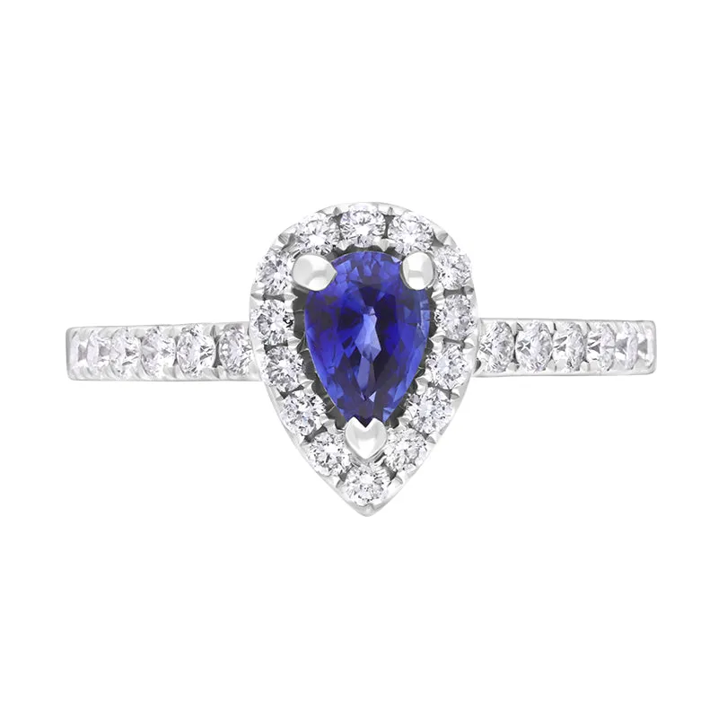 18ct White Gold Sapphire Diamond Pear Cut Cluster Ring