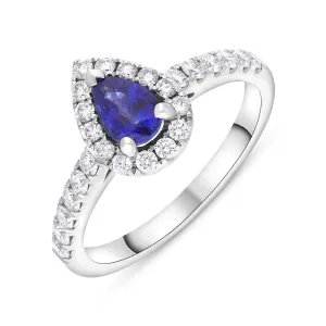 18ct White Gold Sapphire Diamond Pear Cut Cluster Ring