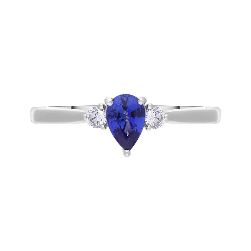 18ct White Gold Sapphire Diamond Pear Cut Three Stone Ring