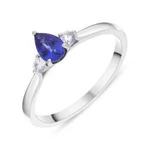18ct White Gold Sapphire Diamond Pear Cut Three Stone Ring