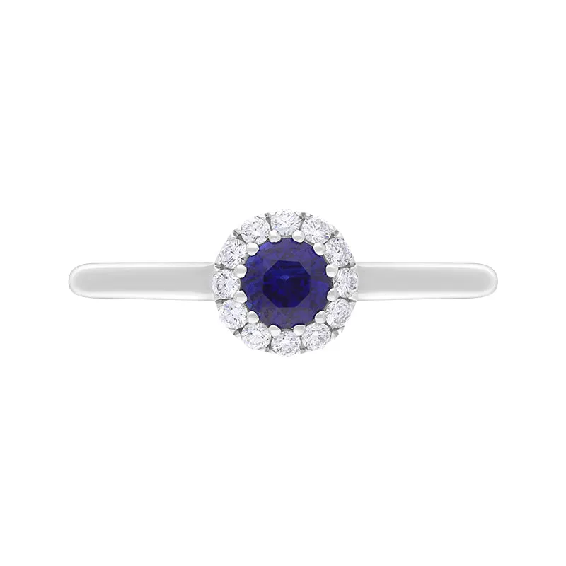 18ct White Gold Sapphire Diamond Round Cut Cluster Ring