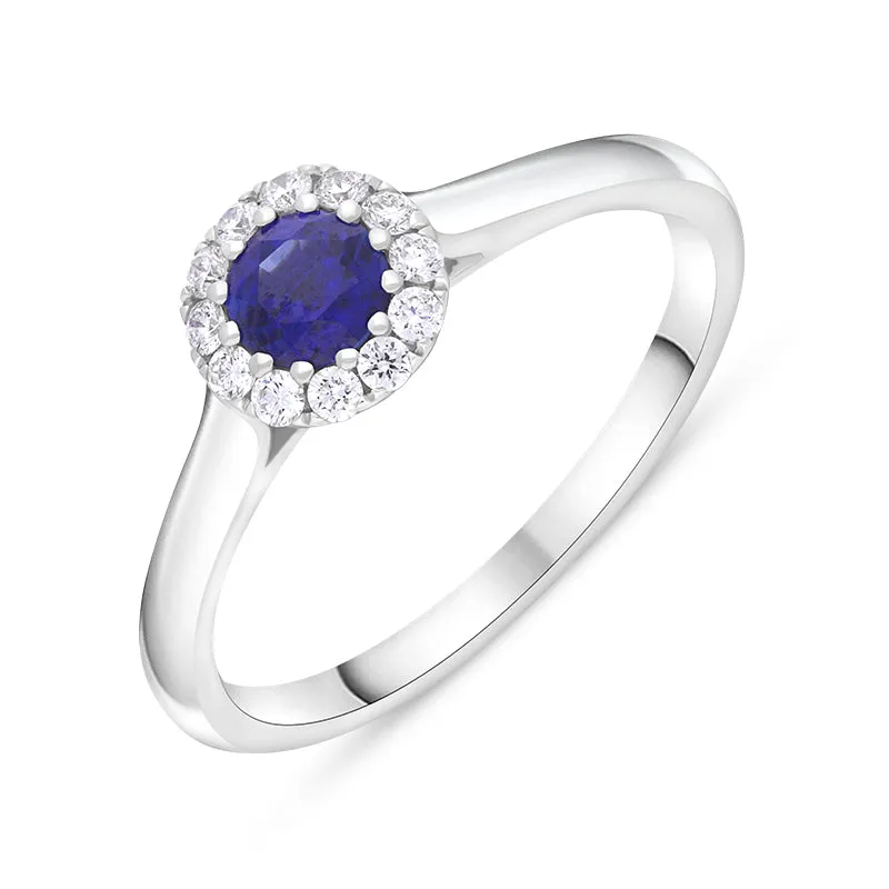 18ct White Gold Sapphire Diamond Round Cut Cluster Ring
