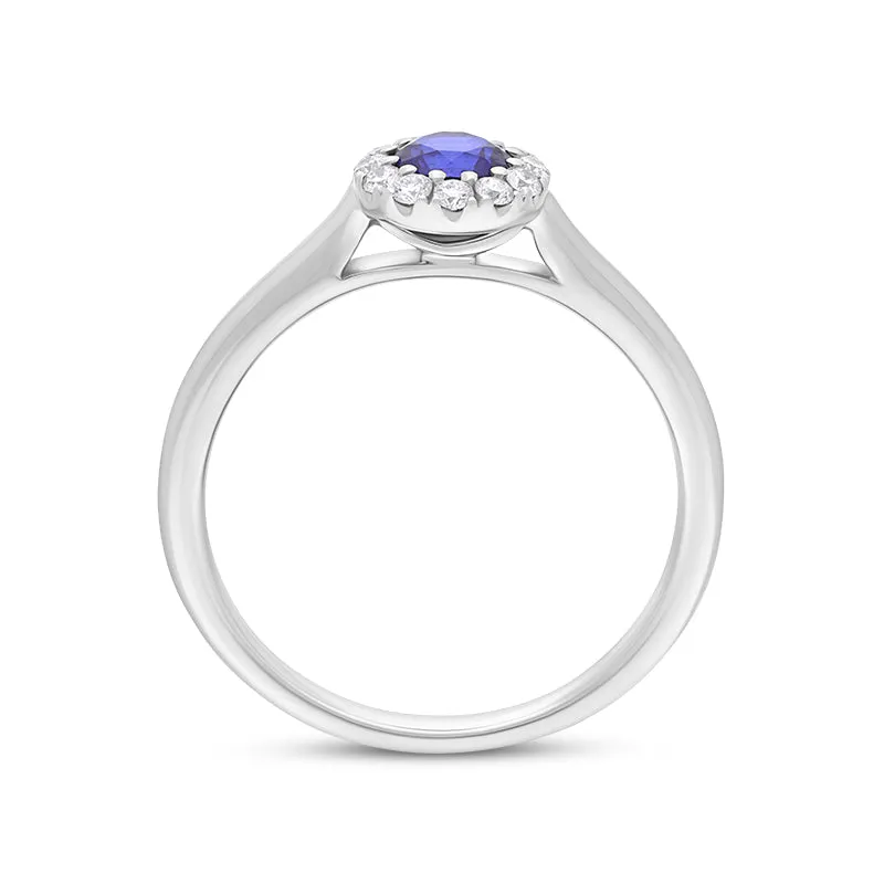 18ct White Gold Sapphire Diamond Round Cut Cluster Ring