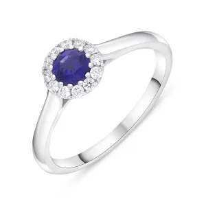 18ct White Gold Sapphire Diamond Round Cut Cluster Ring