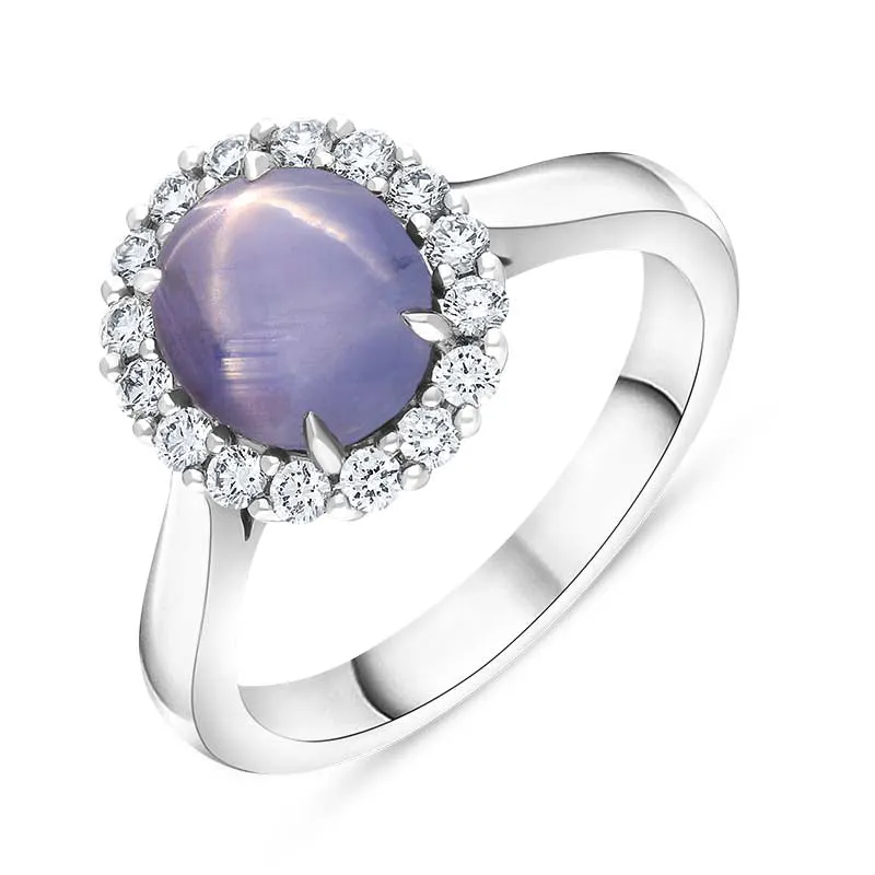 18ct White Gold Star Sapphire Diamond Oval Cluster Ring
