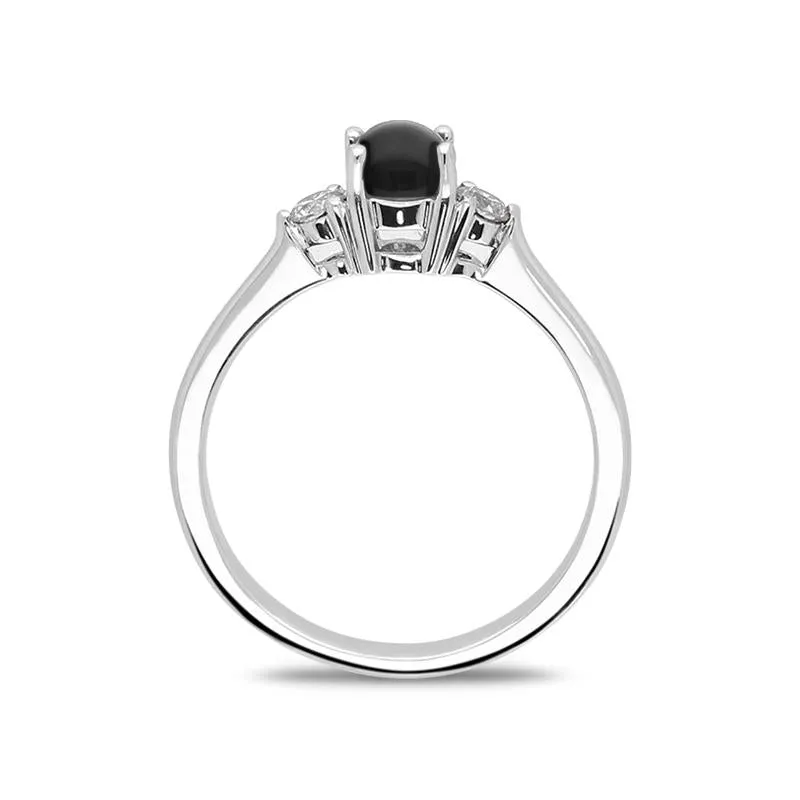 18ct White Gold Whitby Jet 0.16ct Diamond Centre Stone Ring