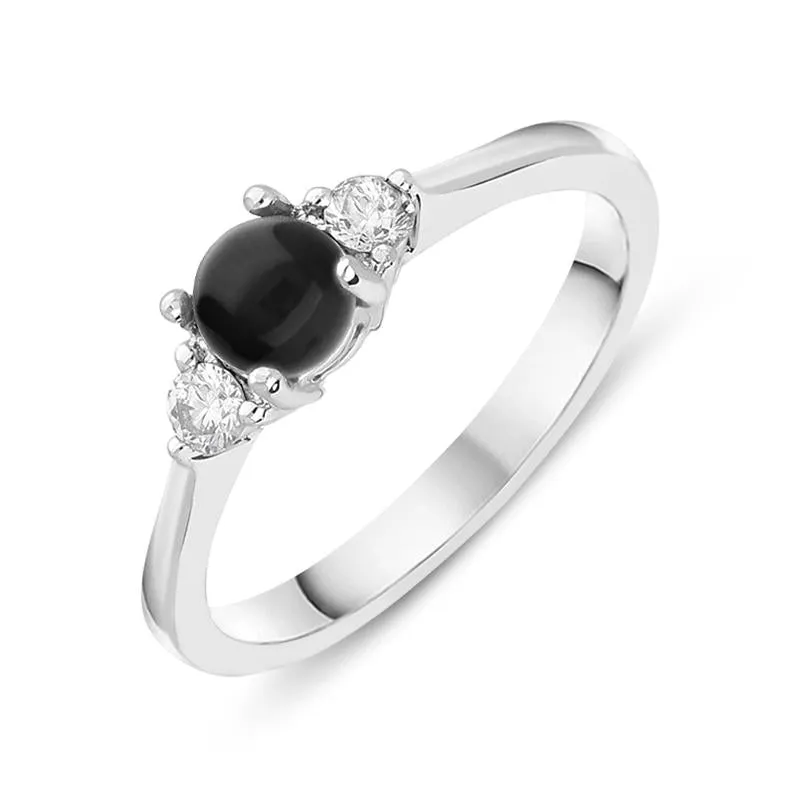 18ct White Gold Whitby Jet 0.16ct Diamond Centre Stone Ring