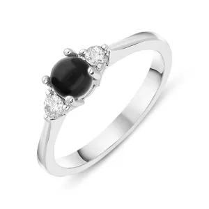 18ct White Gold Whitby Jet 0.16ct Diamond Centre Stone Ring