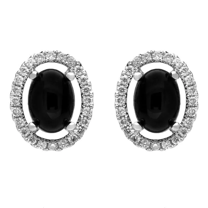18ct White Gold Whitby Jet 0.26ct Diamond Oval Stone Stud Earrings