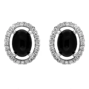 18ct White Gold Whitby Jet 0.26ct Diamond Oval Stone Stud Earrings