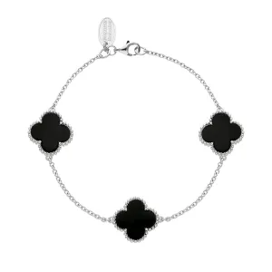 18ct White Gold Whitby Jet Bloom Four Leaf Clover Ball Edge Chain Bracelet