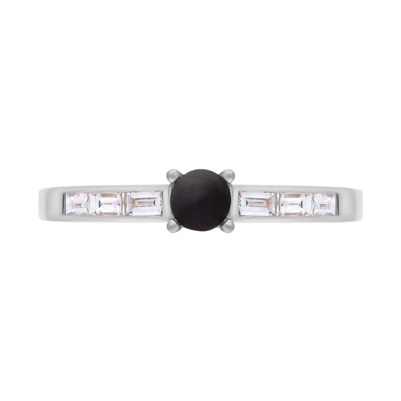 18ct White Gold Whitby Jet Diamond 0.31ct Round Claw Set Ring