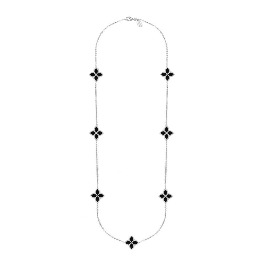 18ct White Gold Whitby Jet Eden Long Marquise Flower Necklace