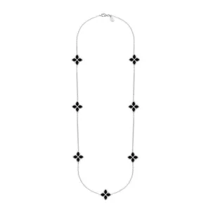 18ct White Gold Whitby Jet Eden Long Marquise Flower Necklace