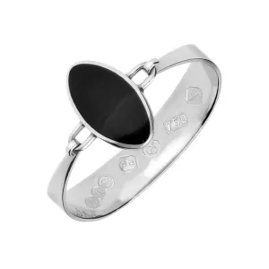 18ct White Gold Whitby Jet Oval Stone Heavy Bangle