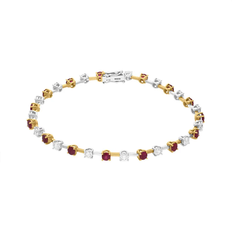 18ct Yellow and White Gold Ruby Diamond Tennis Bracelet