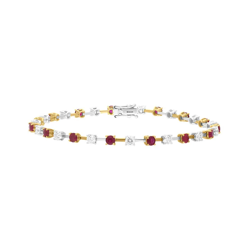 18ct Yellow and White Gold Ruby Diamond Tennis Bracelet
