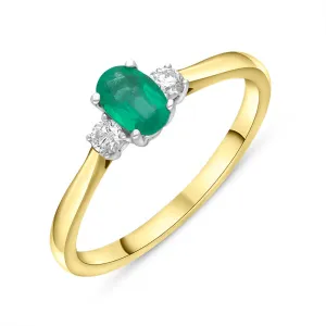 18ct Yellow Gold 0.46ct Emerald Diamond Oval Cut Three Stone Ring