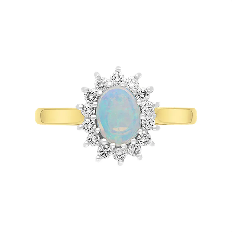18ct Yellow Gold 0.47ct Opal Diamond Halo Ring