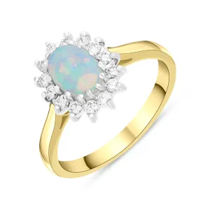 18ct Yellow Gold 0.47ct Opal Diamond Halo Ring