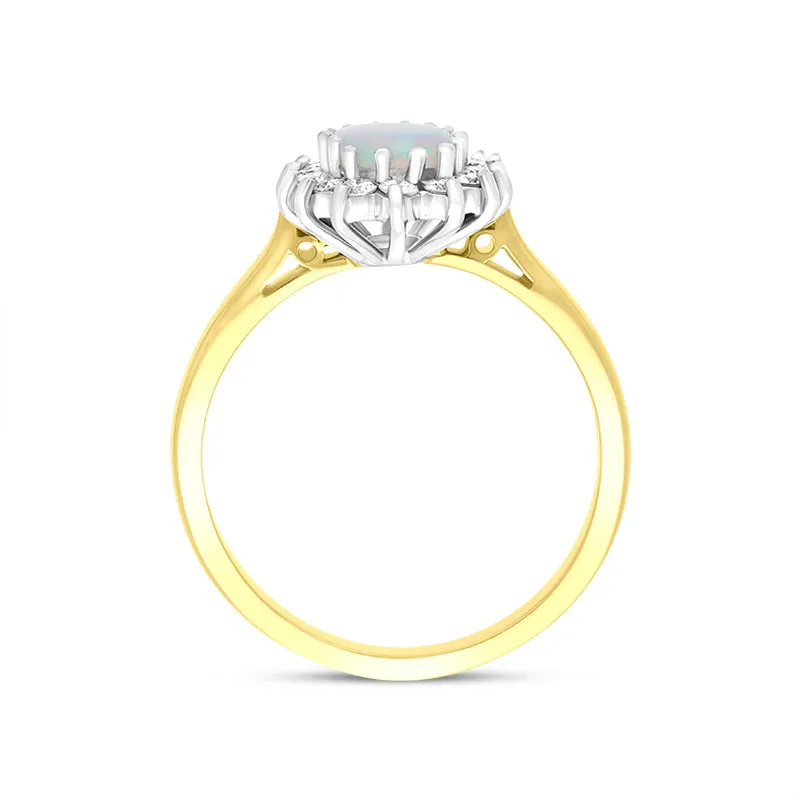 18ct Yellow Gold 0.47ct Opal Diamond Halo Ring
