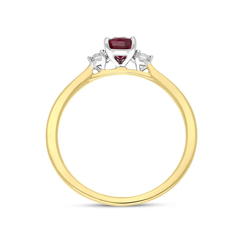 18ct Yellow Gold 0.52ct Ruby Diamond Pear Cut Three Stone Ring