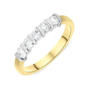 18ct Yellow Gold 0.58ct Diamond Five Stone Bar Set Eternity Ring