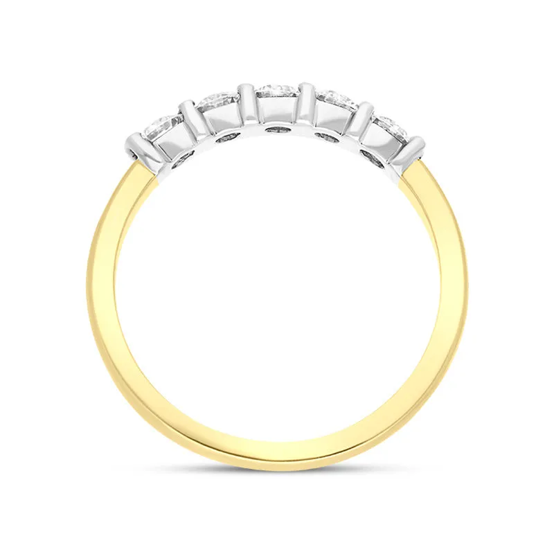 18ct Yellow Gold 0.58ct Diamond Five Stone Bar Set Eternity Ring