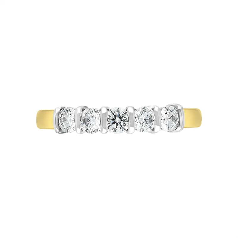 18ct Yellow Gold 0.58ct Diamond Five Stone Bar Set Eternity Ring