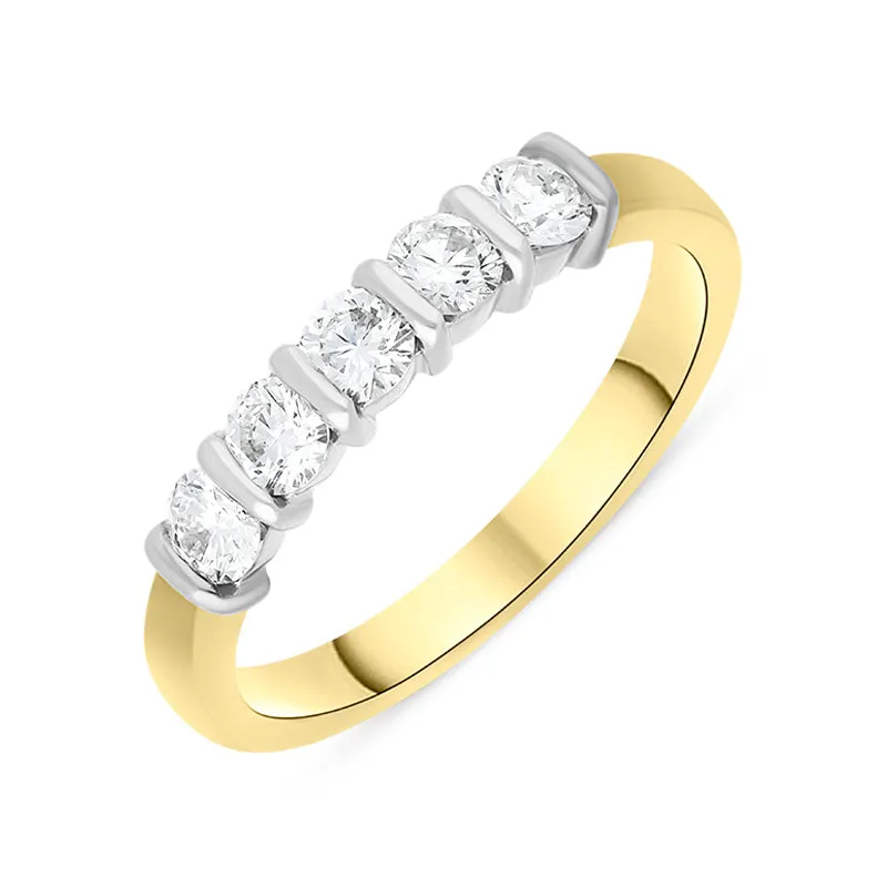18ct Yellow Gold 0.58ct Diamond Five Stone Bar Set Eternity Ring
