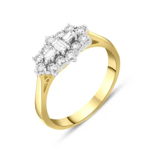 18ct Yellow Gold 0.60ct Diamond Baguette Cut Vintage Style Cluster Ring