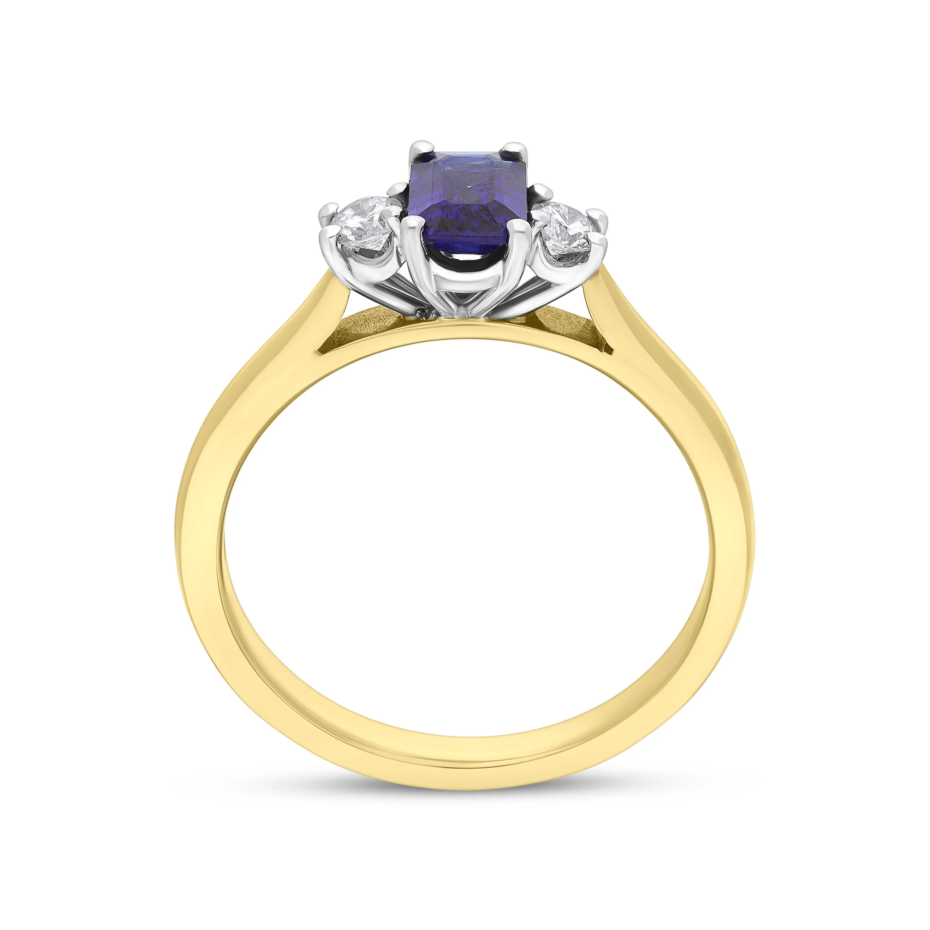 18ct Yellow Gold 0.61ct Sapphire 0.14ct Diamond 3 Stone Ring