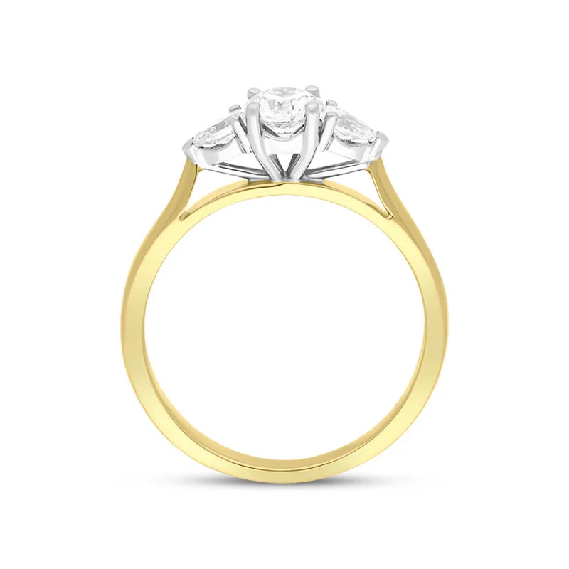 18ct Yellow Gold 0.63ct Diamond Pear Cut Three Stone Ring