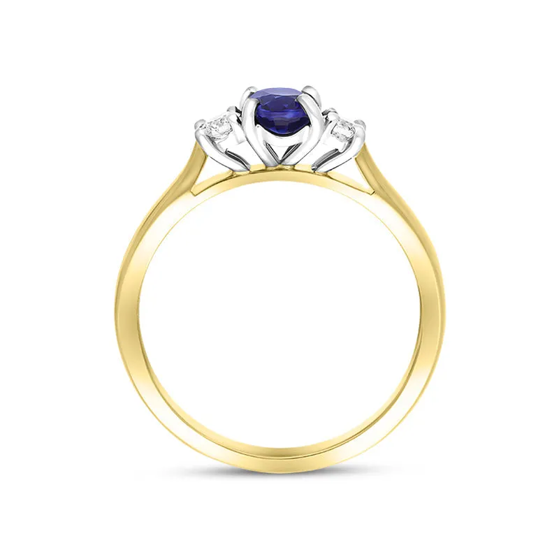 18ct Yellow Gold 0.64ct Sapphire Diamond Oval Cut Three Stone Ring