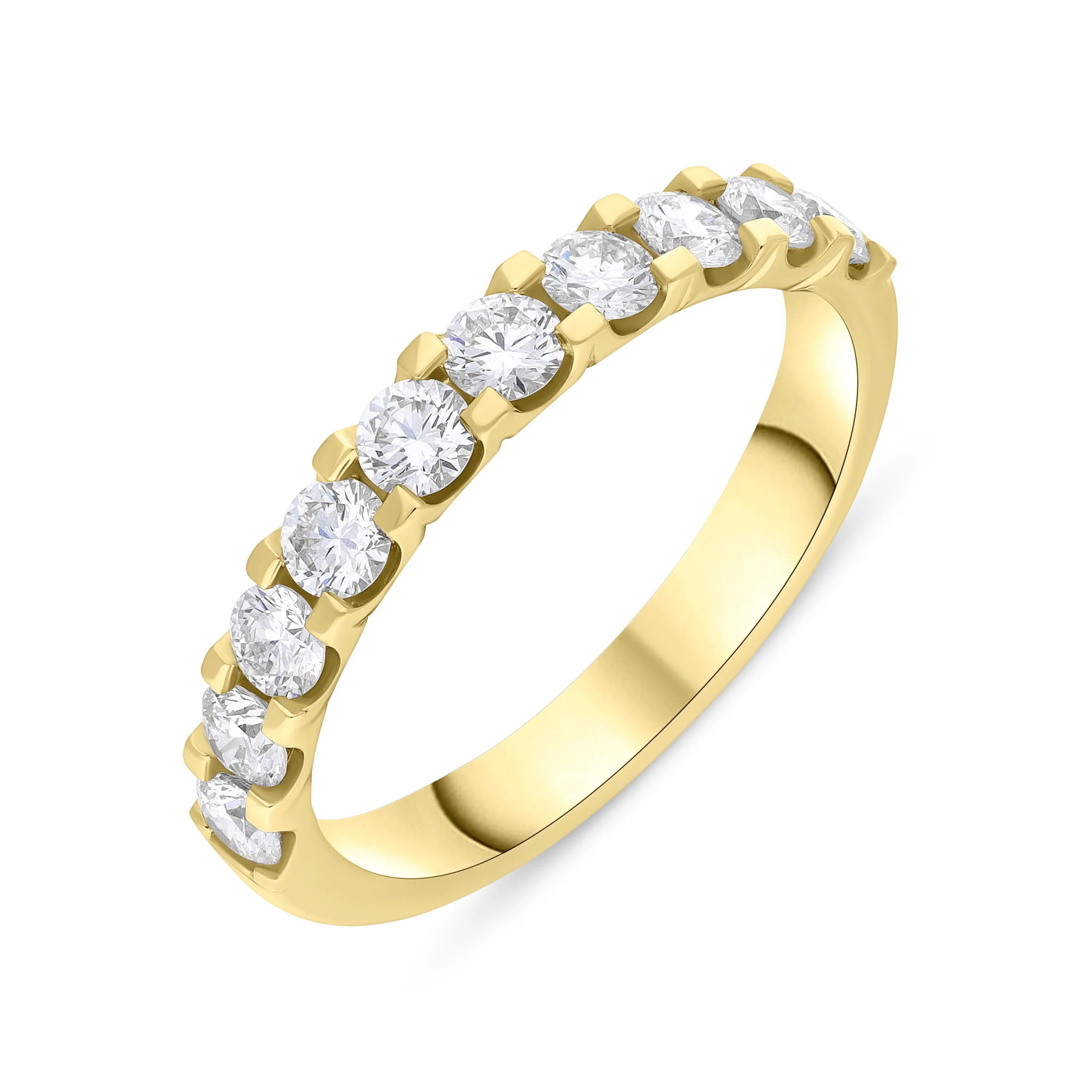 18ct Yellow Gold 0.78ct Diamond Square Claw Half Eternity Ring