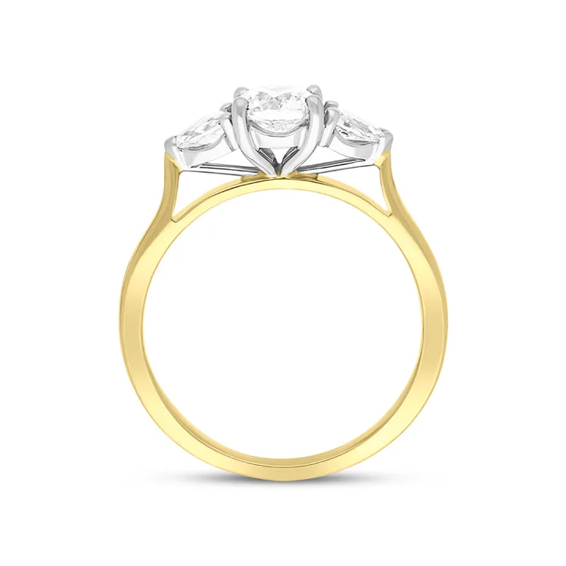 18ct Yellow Gold 0.82ct Diamond Pear Cut Three Stone Ring