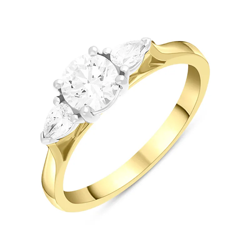 18ct Yellow Gold 0.82ct Diamond Pear Cut Three Stone Ring