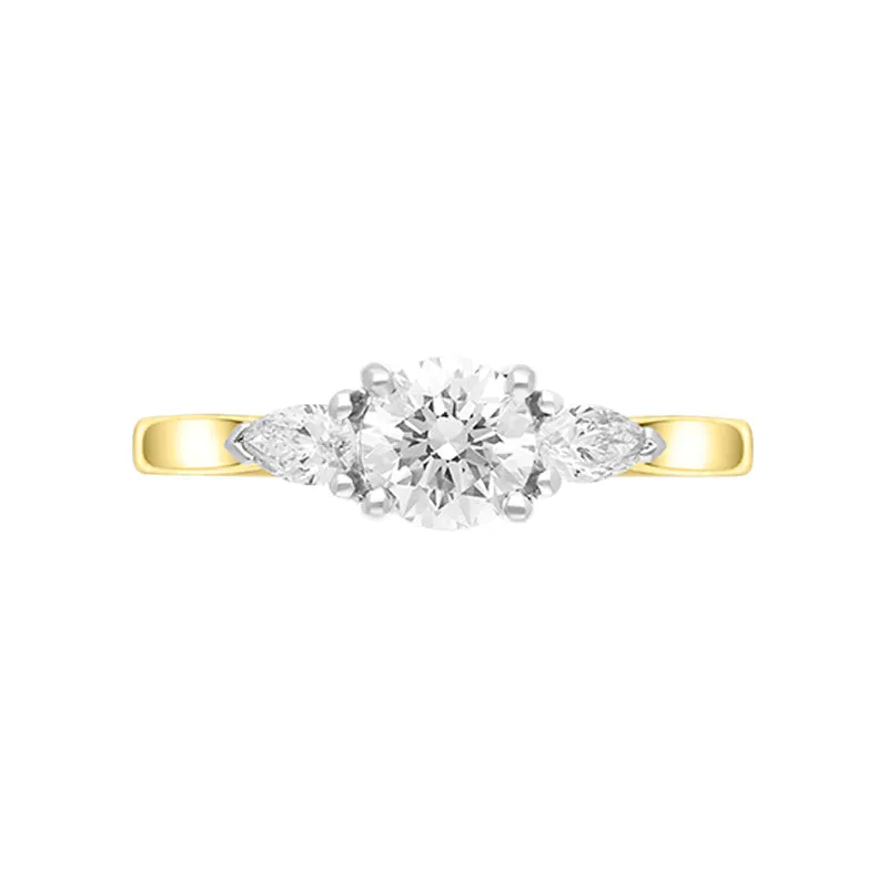 18ct Yellow Gold 0.82ct Diamond Pear Cut Three Stone Ring