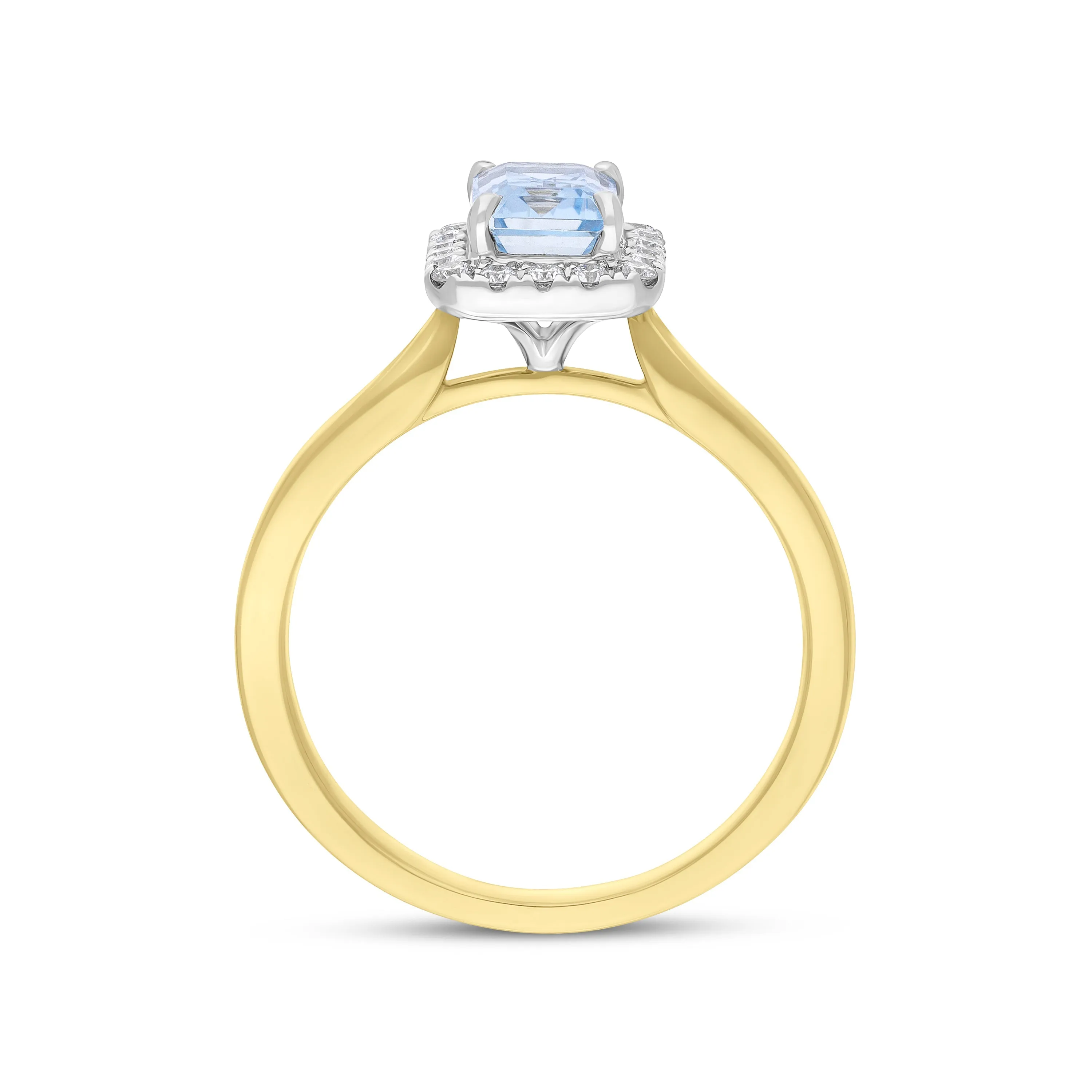 18ct Yellow Gold 0.86 Auquamarine 0.18 Diamond 18x1 Ecut Claw Centre Cluster Ring
