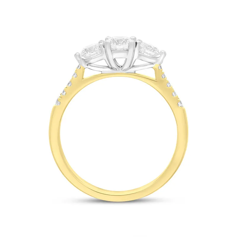 18ct Yellow Gold 0.86ct Diamond Three Stone Shoulder Set Ring
