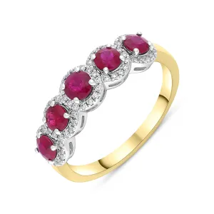 18ct Yellow Gold 0.88ct Ruby 0.15ct Diamond Cluster Ring
