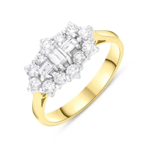 18ct Yellow Gold 0.89ct Diamond Mixed Cut Cluster Ring