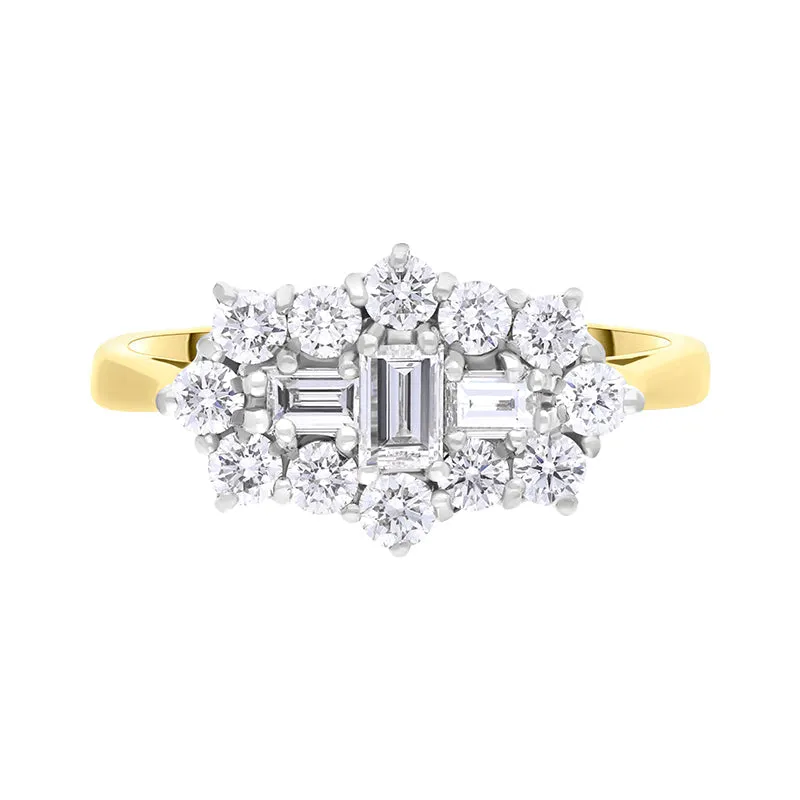 18ct Yellow Gold 0.89ct Diamond Mixed Cut Cluster Ring