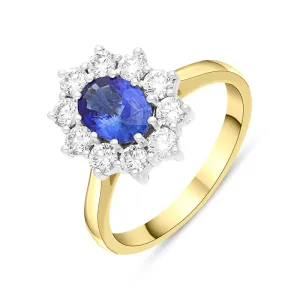 18ct Yellow Gold 0.92ct Sapphire 0.62ct Diamond Halo Ring