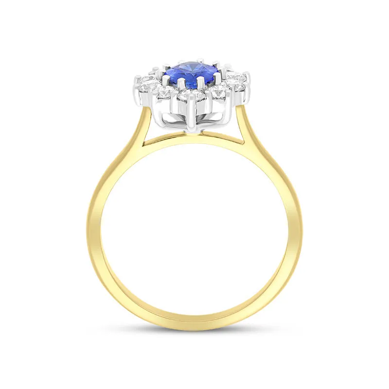 18ct Yellow Gold 0.92ct Sapphire 0.62ct Diamond Halo Ring